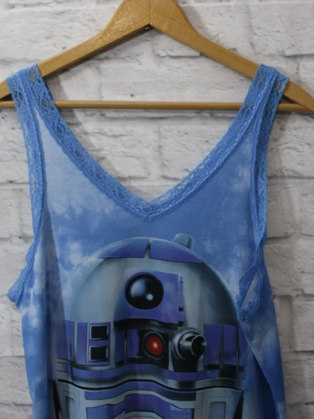 Star Wars R2D2 Nightgown V Neck Sleeveless Blue Tie Dye Lace Trim Extra Large